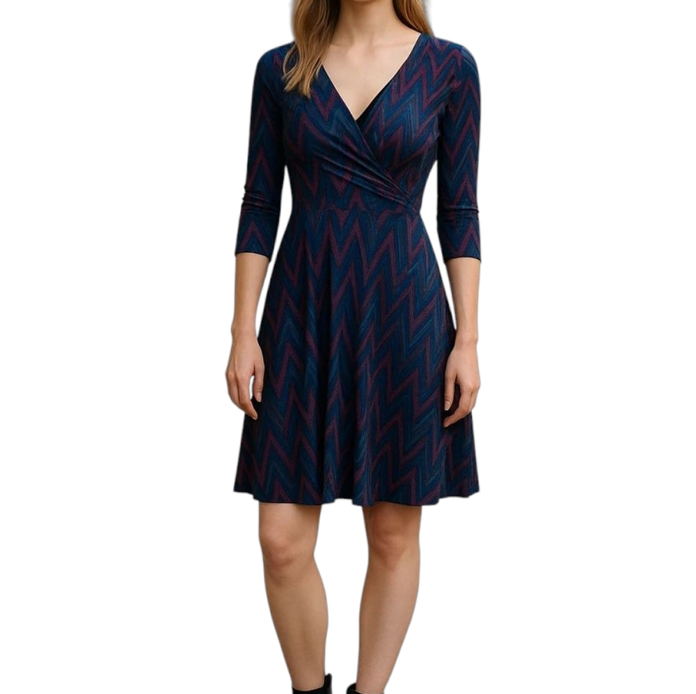 Leota Zig Zag Print Surplice Dress Size Medium